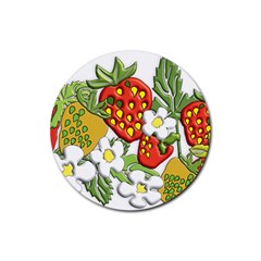 Strawberries Berry Strawberry Leaves Rubber Coaster (round) by Wegoenart