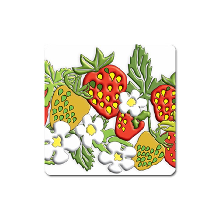 Strawberries Berry Strawberry Leaves Square Magnet