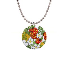 Strawberries Berry Strawberry Leaves 1  Button Necklace by Wegoenart