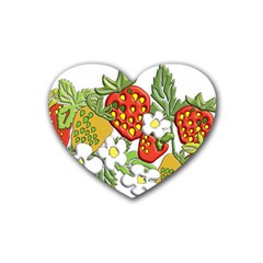 Strawberries Berry Strawberry Leaves Rubber Heart Coaster (4 Pack) by Wegoenart