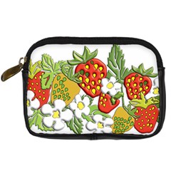 Strawberries Berry Strawberry Leaves Digital Camera Leather Case by Wegoenart