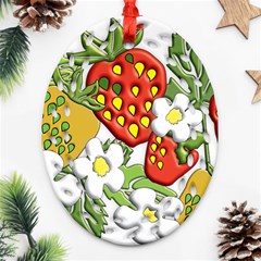 Strawberries Berry Strawberry Leaves Ornament (oval Filigree) by Wegoenart