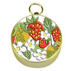 Strawberries Berry Strawberry Leaves Gold Compasses by Wegoenart