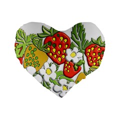 Strawberries Berry Strawberry Leaves Standard 16  Premium Flano Heart Shape Cushions by Wegoenart