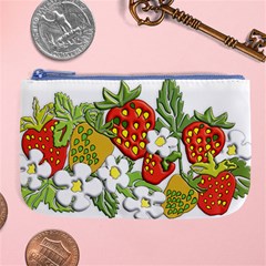 Strawberries Berry Strawberry Leaves Large Coin Purse by Wegoenart