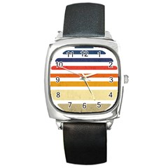 Illustration Retro Sun Sunset Vintage Graphic Square Metal Watch by Wegoenart