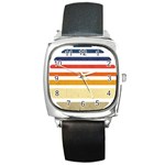 Illustration Retro Sun Sunset Vintage Graphic Square Metal Watch Front