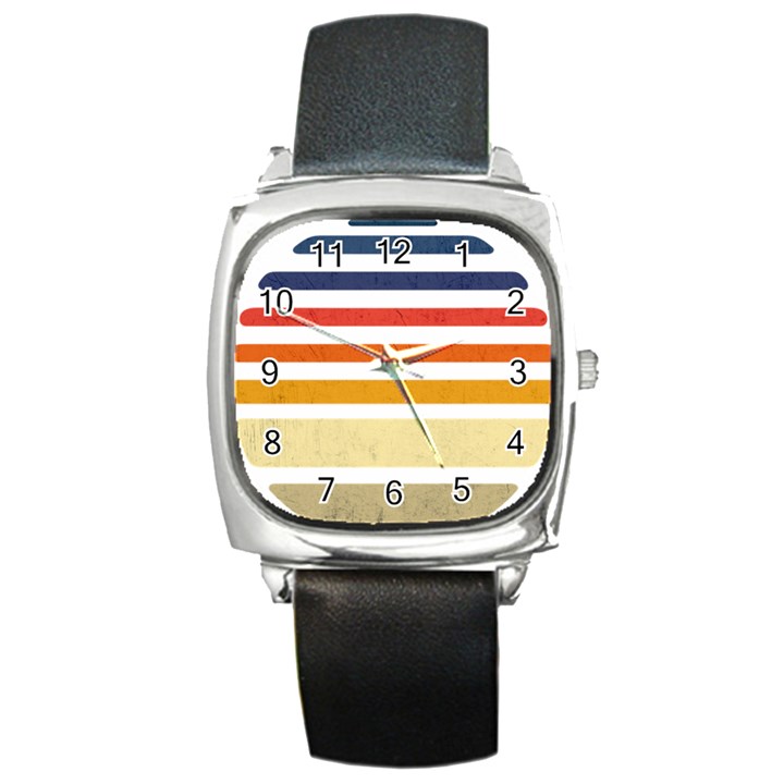 Illustration Retro Sun Sunset Vintage Graphic Square Metal Watch