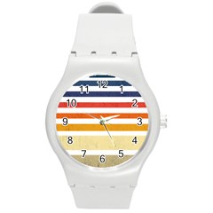 Illustration Retro Sun Sunset Vintage Graphic Round Plastic Sport Watch (m) by Wegoenart