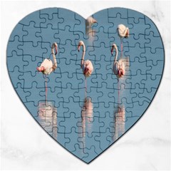 Flamingo Birds Plumage Sea Water Animal Exotic Jigsaw Puzzle (heart) by artworkshop