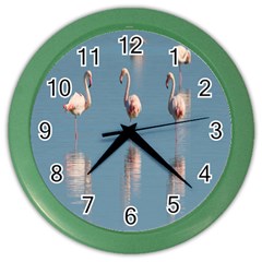 Flamingo Birds Plumage Sea Water Animal Exotic Color Wall Clock by artworkshop