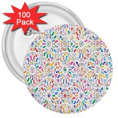 Flowery Floral Abstract Decorative Ornamental 3  Buttons (100 Pack)  by artworkshop