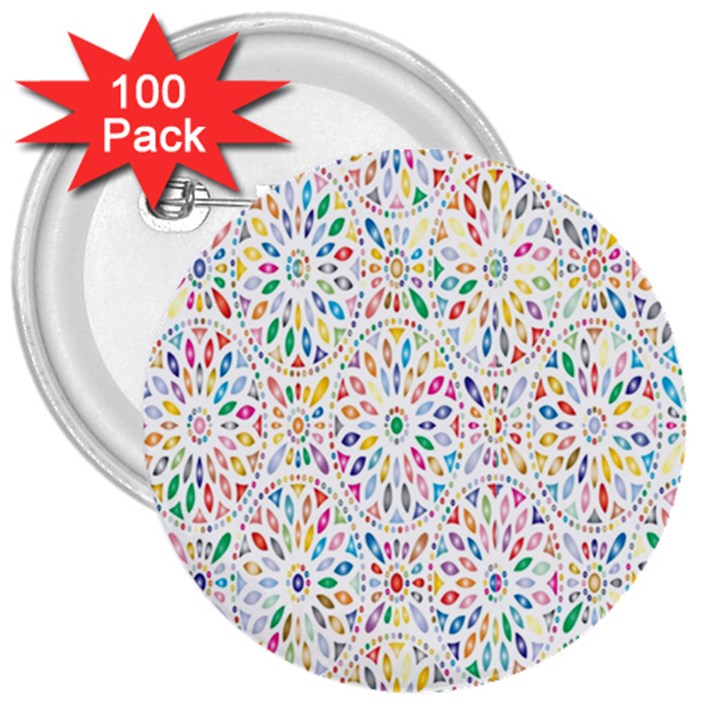 Flowery Floral Abstract Decorative Ornamental 3  Buttons (100 pack) 