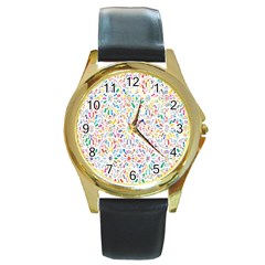 Flowery Floral Abstract Decorative Ornamental Round Gold Metal Watch by artworkshop