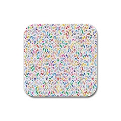 Flowery Floral Abstract Decorative Ornamental Rubber Square Coaster (4 Pack) by artworkshop