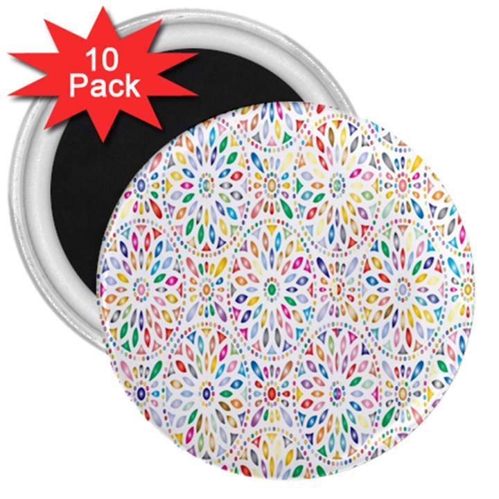 Flowery Floral Abstract Decorative Ornamental 3  Magnets (10 pack) 