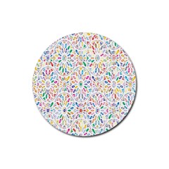 Flowery Floral Abstract Decorative Ornamental Rubber Round Coaster (4 Pack) by artworkshop