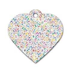 Flowery Floral Abstract Decorative Ornamental Dog Tag Heart (two Sides) by artworkshop