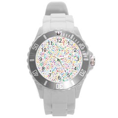 Flowery Floral Abstract Decorative Ornamental Round Plastic Sport Watch (l) by artworkshop