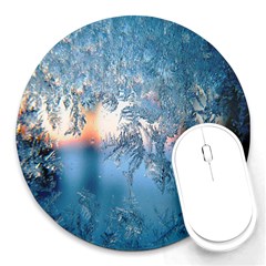 Frost Winter Morning Snow Season White Holiday Round Mousepads by artworkshop