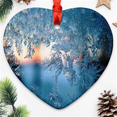 Frost Winter Morning Snow Season White Holiday Ornament (heart) by artworkshop