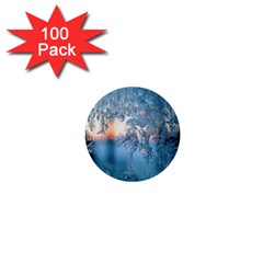 Frost Winter Morning Snow Season White Holiday 1  Mini Buttons (100 Pack)  by artworkshop