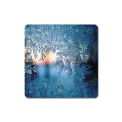 Frost Winter Morning Snow Season White Holiday Square Magnet by artworkshop