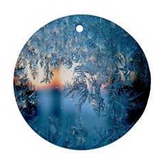 Frost Winter Morning Snow Season White Holiday Round Ornament (two Sides) by artworkshop