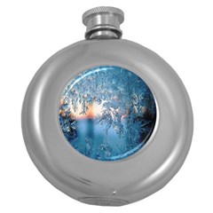 Frost Winter Morning Snow Season White Holiday Round Hip Flask (5 Oz) by artworkshop