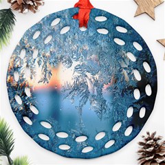 Frost Winter Morning Snow Season White Holiday Round Filigree Ornament (two Sides)