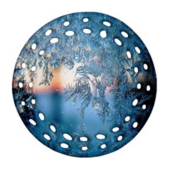 Frost Winter Morning Snow Season White Holiday Ornament (round Filigree) by artworkshop