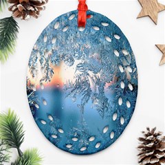 Frost Winter Morning Snow Season White Holiday Oval Filigree Ornament (two Sides) by artworkshop