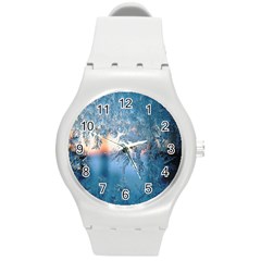 Frost Winter Morning Snow Season White Holiday Round Plastic Sport Watch (m) by artworkshop