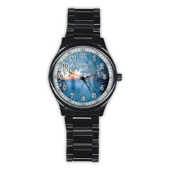 Frost Winter Morning Snow Season White Holiday Stainless Steel Round Watch by artworkshop