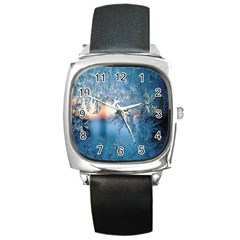 Frost Winter Morning Snow Season White Holiday Square Metal Watch by artworkshop