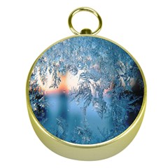 Frost Winter Morning Snow Season White Holiday Gold Compasses by artworkshop