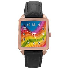  Rainbow Pattern Lines Rose Gold Leather Watch  by artworkshop