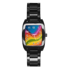  Rainbow Pattern Lines Stainless Steel Barrel Watch