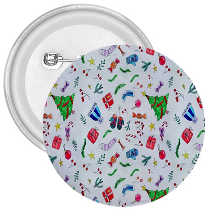 New Year Christmas Winter Watercolor 3  Buttons