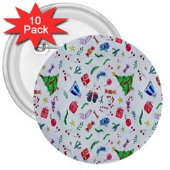 New Year Christmas Winter Watercolor 3  Buttons (10 Pack)  by artworkshop