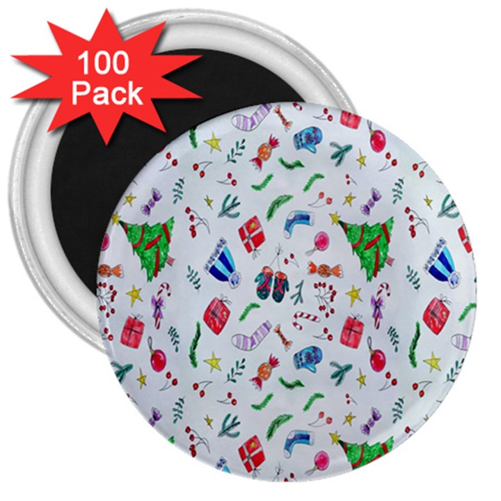 New Year Christmas Winter Watercolor 3  Magnets (100 pack)