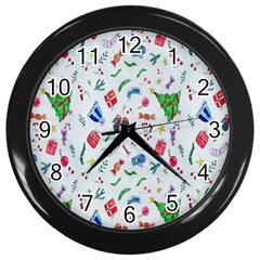 New Year Christmas Winter Watercolor Wall Clock (black) by artworkshop