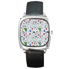 New Year Christmas Winter Watercolor Square Metal Watch by artworkshop