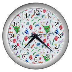 New Year Christmas Winter Watercolor Wall Clock (silver) by artworkshop