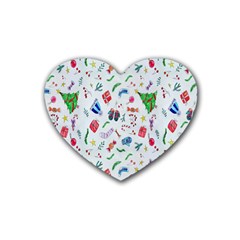 New Year Christmas Winter Watercolor Rubber Heart Coaster (4 Pack) by artworkshop