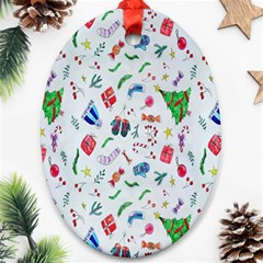 New Year Christmas Winter Watercolor Oval Ornament (two Sides) by artworkshop