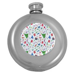 New Year Christmas Winter Watercolor Round Hip Flask (5 Oz) by artworkshop