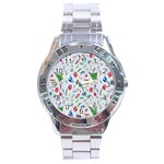 New Year Christmas Winter Watercolor Stainless Steel Analogue Watch Front