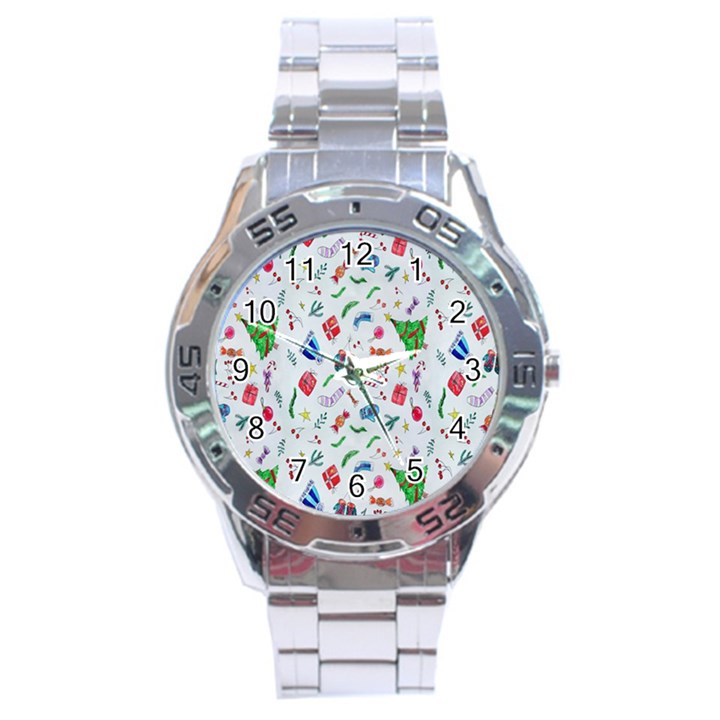 New Year Christmas Winter Watercolor Stainless Steel Analogue Watch