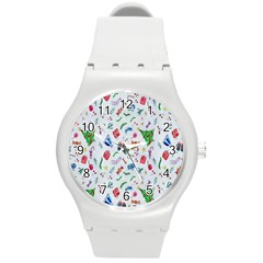 New Year Christmas Winter Watercolor Round Plastic Sport Watch (m) by artworkshop